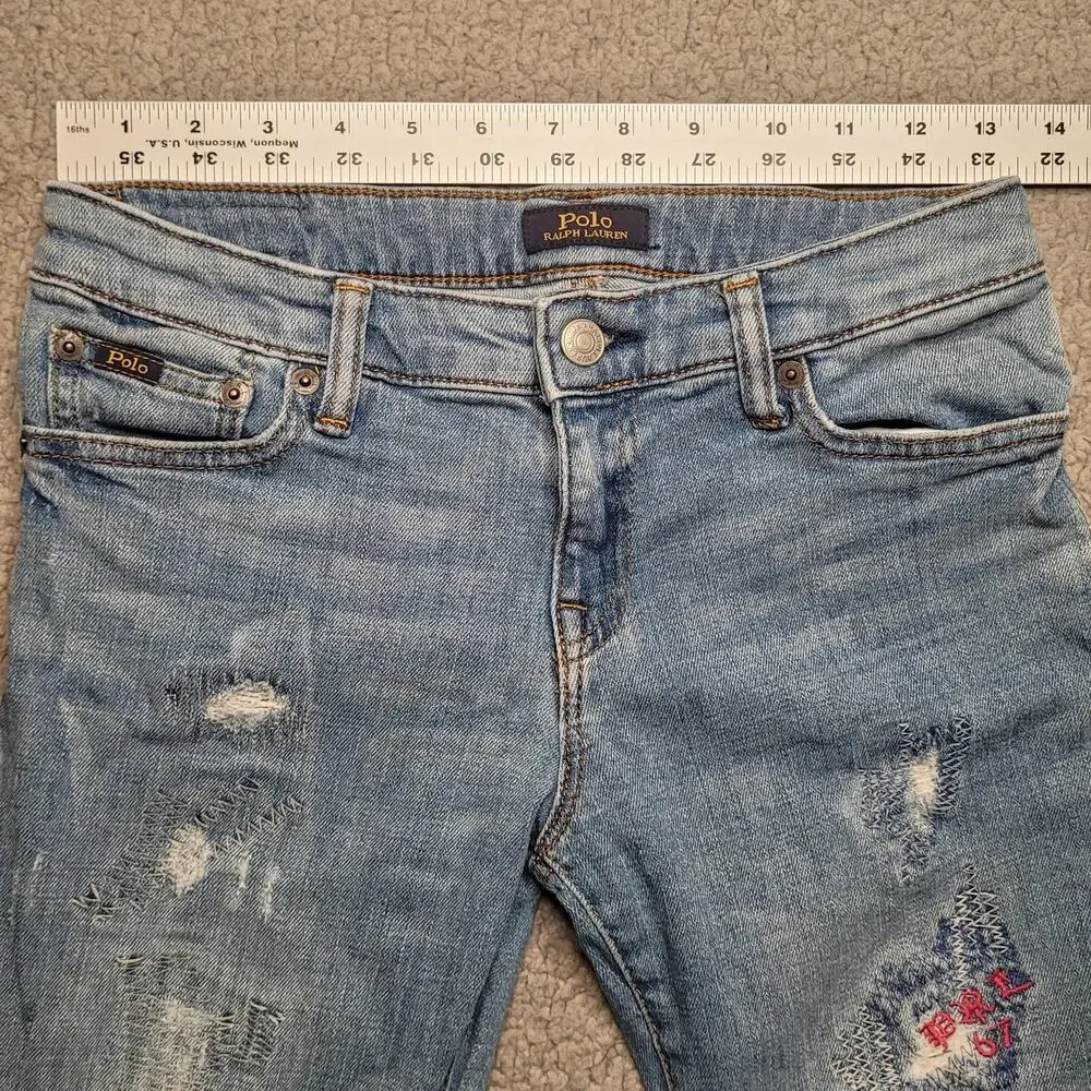 Polo Ralph Lauren Jeans Girl Large 12-14 Chrystie Kick Flare Crop Raw Hem Blue